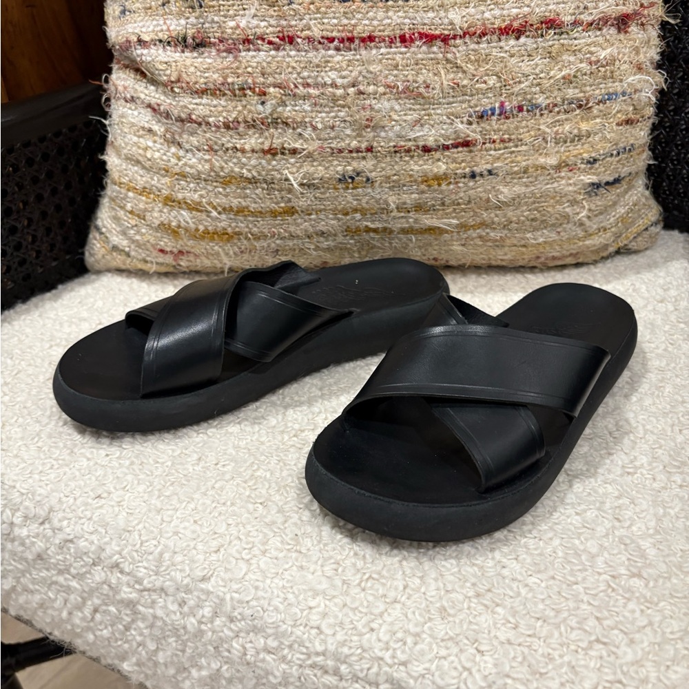 Ancient Greek Sandals Black Slide Sandals